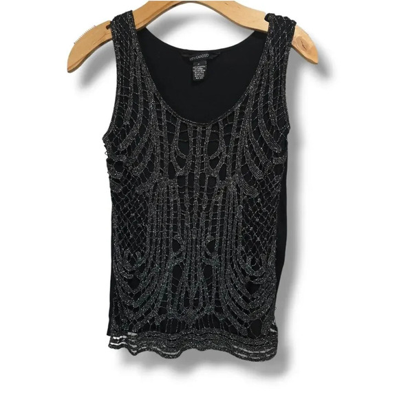 89th & Madison women's black metallic lace sleeveless blouse  - medium - Picture 1 of 8